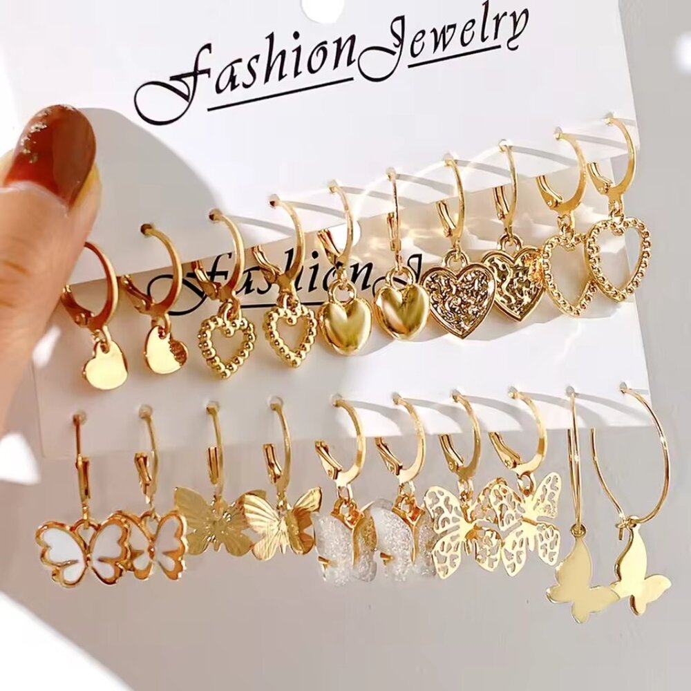 10pcs Women Earrings New Creative Simple Fashion Temperament Hollowed-out Butter